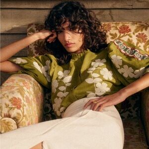 Sezane Anton Blouse Olive Green - Size 40 / Size 8